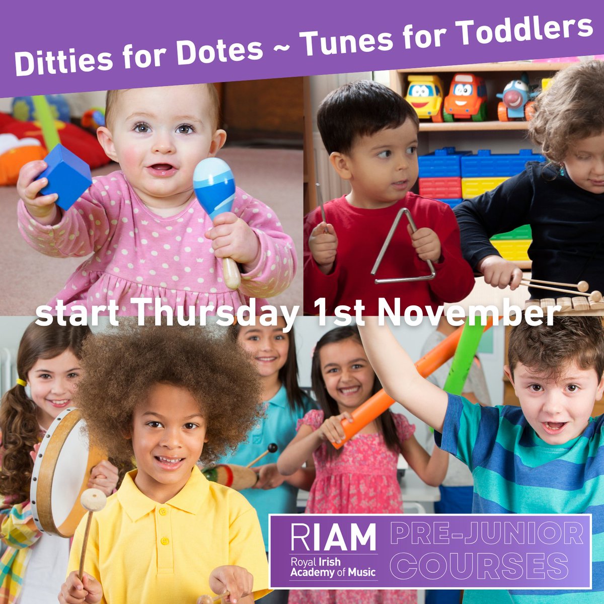 RIAMDublin (@riamdublin) on Twitter photo Ditties for Dotes / Tunes for Toddlers 
from Thu 7th Nov 6 weeks  
with Sophie Lee
Various age groups: 
DfD: 11:00 - 11:30 AM 
TfT (II): 2:15 - 2:45 PM   
TfT (I): 3:00 - 3:30 PM  
A perfect stepping-stone to pre-instrumental classes at the RIAM.  
bit.ly/RIAM-PreJunior……
📷 Ditties for Dotes / Tunes for Toddlers 
from Thu 7th Nov 6 weeks  
with Sophie Lee
Various age groups: 
DfD: 11:00 - 11:30 AM 
TfT (II): 2:15 - 2:45 PM   
TfT (I): 3:00 - 3:30 PM  
A perfect stepping-stone to pre-instrumental classes at the RIAM.  
bit.ly/RIAM-PreJunior……
📷