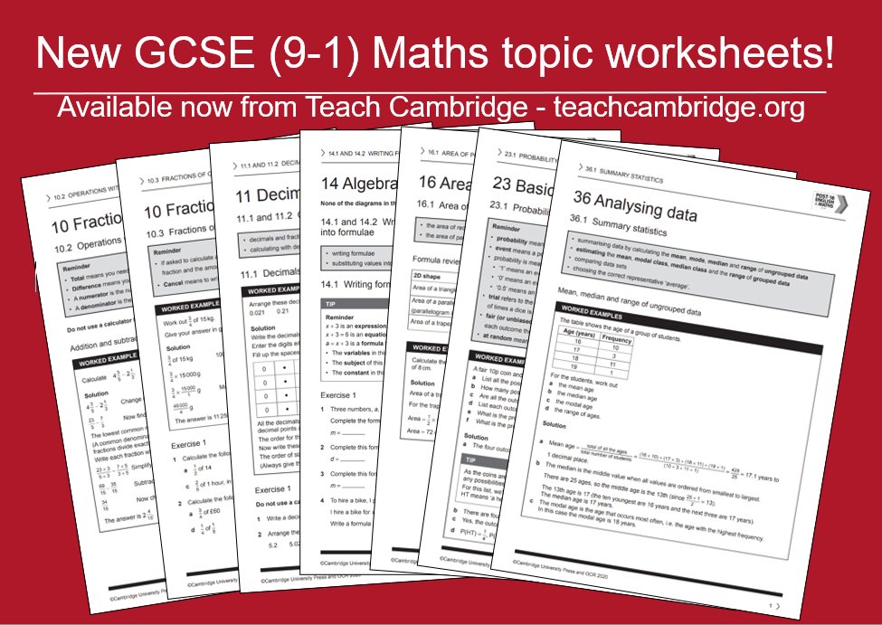 NEW #GCSE (9-1) #MATHS RESOURCES 2/2!

We’ve published 18 topic worksheets, taking us to 75 in total!

Designed for post-16 revisiting topics, but ideal for any student revising.

Download them from Teach Cambridge (‘Teaching’, then ‘Post-16 resources’).

ow.ly/leKP50THWZ4