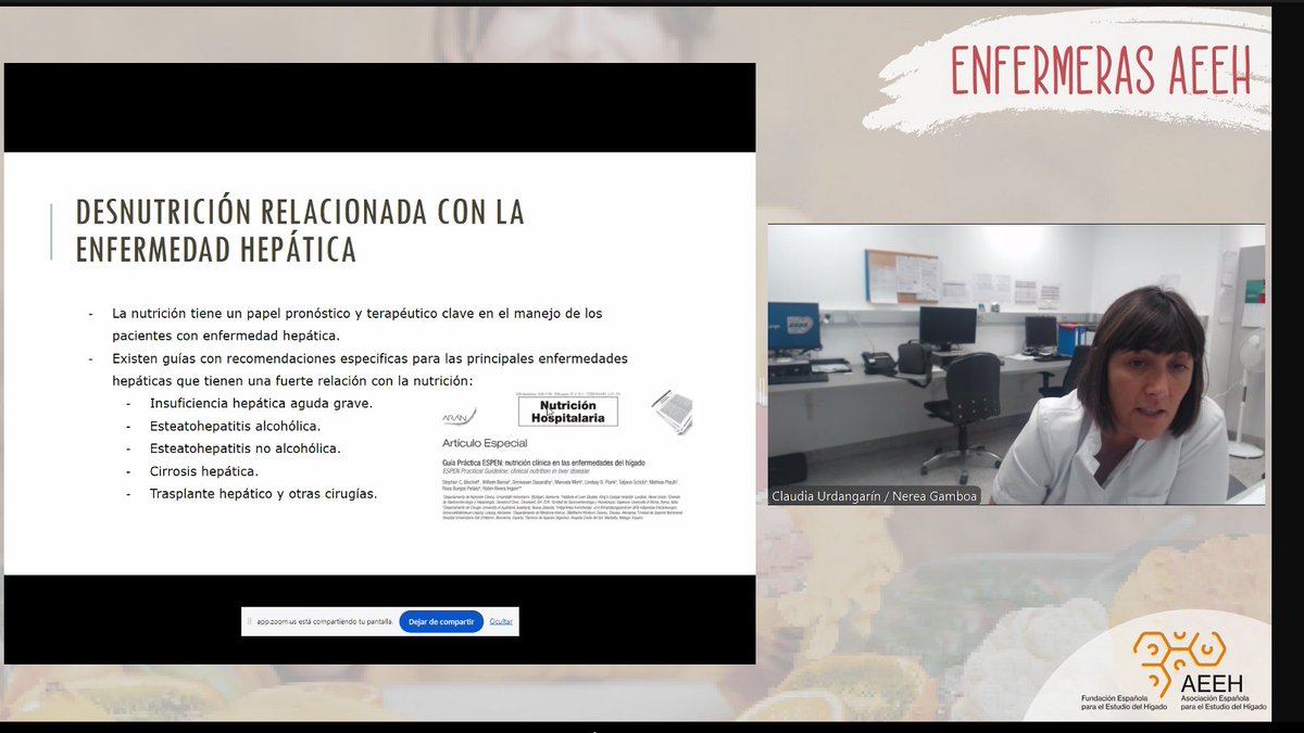 AEEHLiver's tweet photo. 🟠Esta tarde hemos tenido una interesante #webinar sobre nutrición en pacientes con enfermedad hepática organizada por el grupo de #enfermeras de la #AEEH.
📌Claudia Undargarín apuntó a que 3 de cada 4 pacientes con enfermedades hepáticas están desnutridos en los hospitales, "por lo que la detección precoz es importantísima".
📌Nerea Gamboa nos ha hablado de la importancia del #cribado de nutrición: "Lo primero que hay que hacer es realizar un cribado para valorar el riesgo de desnutrición en el paciente".
📌Y Elena León ha abordado la #deglución y la #disfagia y como ésta se diagnostica. ¡Gracias compañeras! 👏👏 #livertwitter #enfermerasaeeh