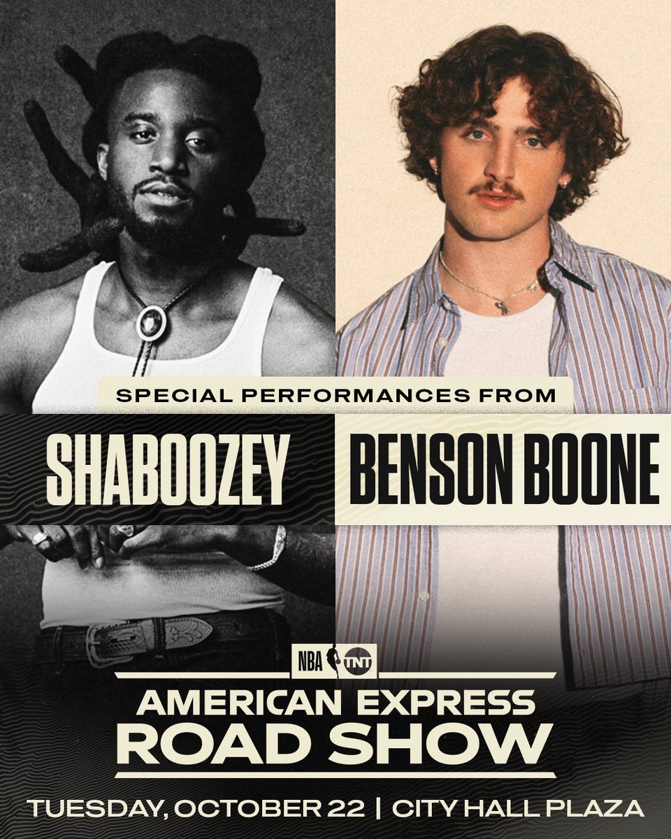 TNTSportsPR's tweet photo. NBA on TNT American Express Road Show to Tip-Off NBA Opening Night from Boston on Tuesday, Oct. 22 w/ Live Performances from @ShaboozeysJeans &amp; @bensonboone https://t.co/syovgeq07I