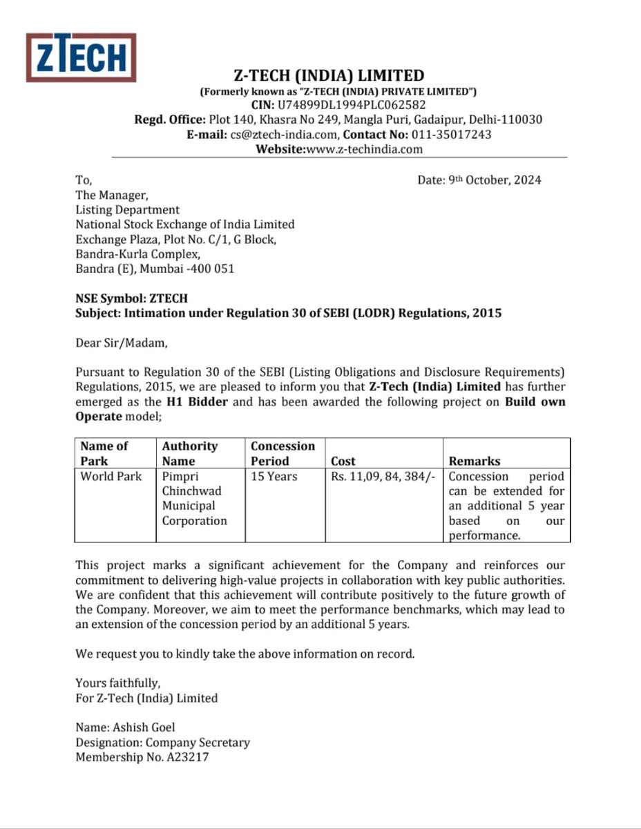 Jayasateesh1's tweet image. 📚Z-tech( India)Limited has been awarded  by the Pimpri Chinchwad municipal corporation
📌 Order value -Rs. 11,09,84,384/-

#vismaya26
#ZTech