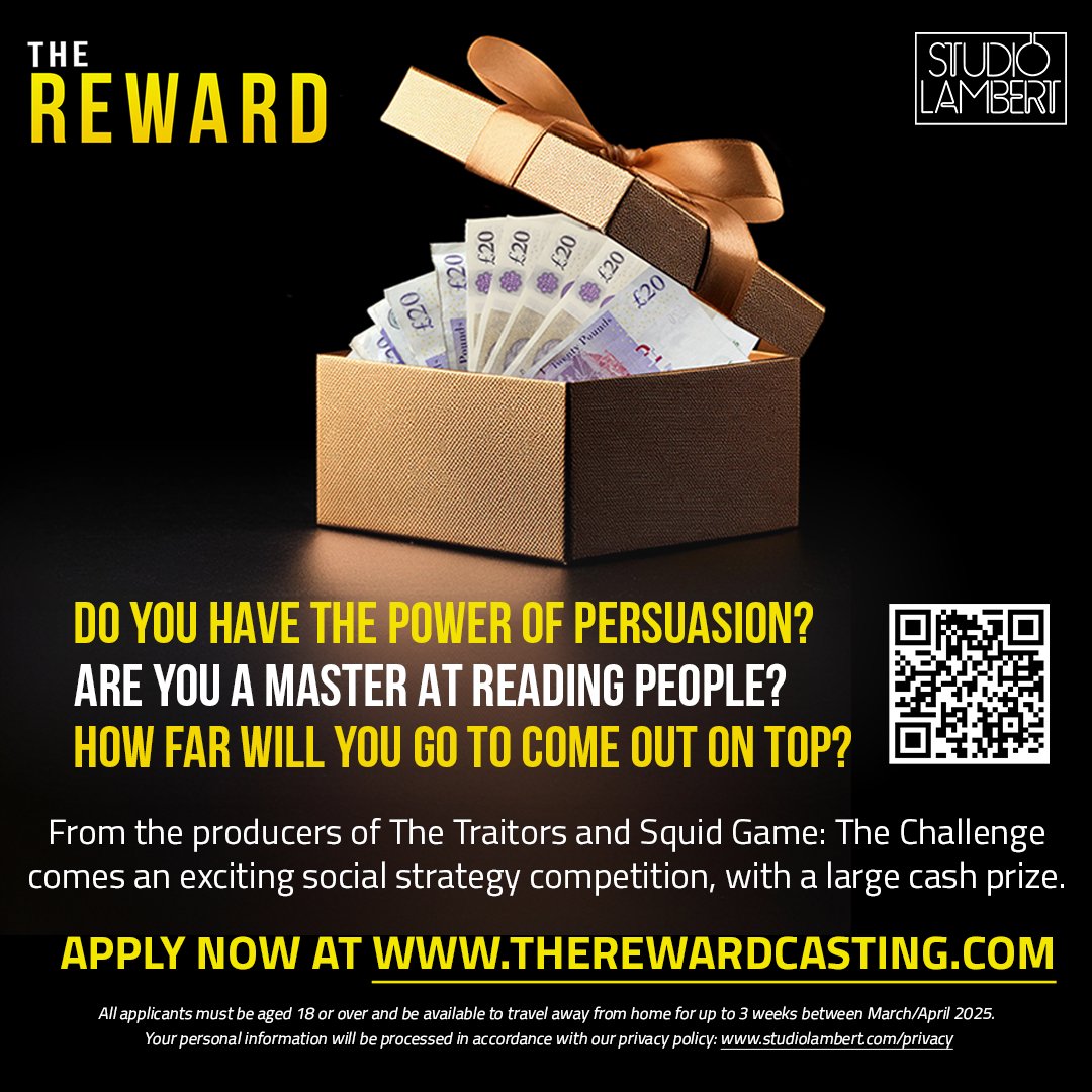 studiolambert's tweet image. Studio Lambert is looking for the UK’s most persuasive, charismatic, and strategic people to take part in a BRAND NEW social power play competition for a major network, with a large cash prize.

For more information and how to apply visit: therewardcasting.com