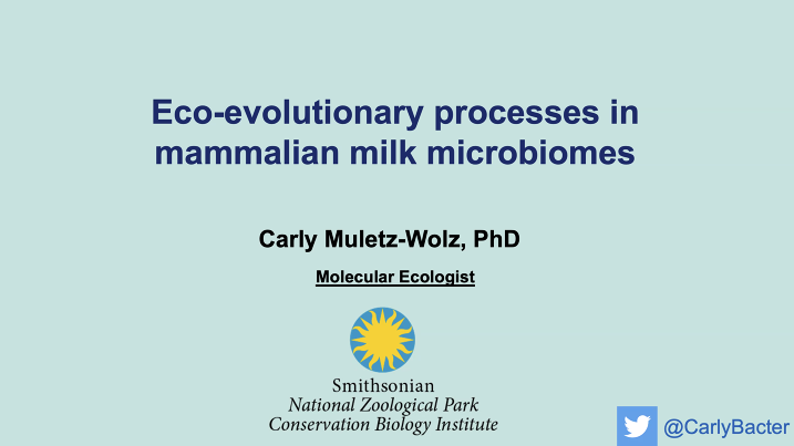 MeghanAzad's tweet photo. Excited to have @Carlybacter from the @smithsonian National Zoological Institute speaking to #MILCclub today about milk across all mammals!

Check out her team's fascinating work here (just 1 example of many): https://t.co/BhjoQz4bKi https://t.co/Pyo9tnvEbb