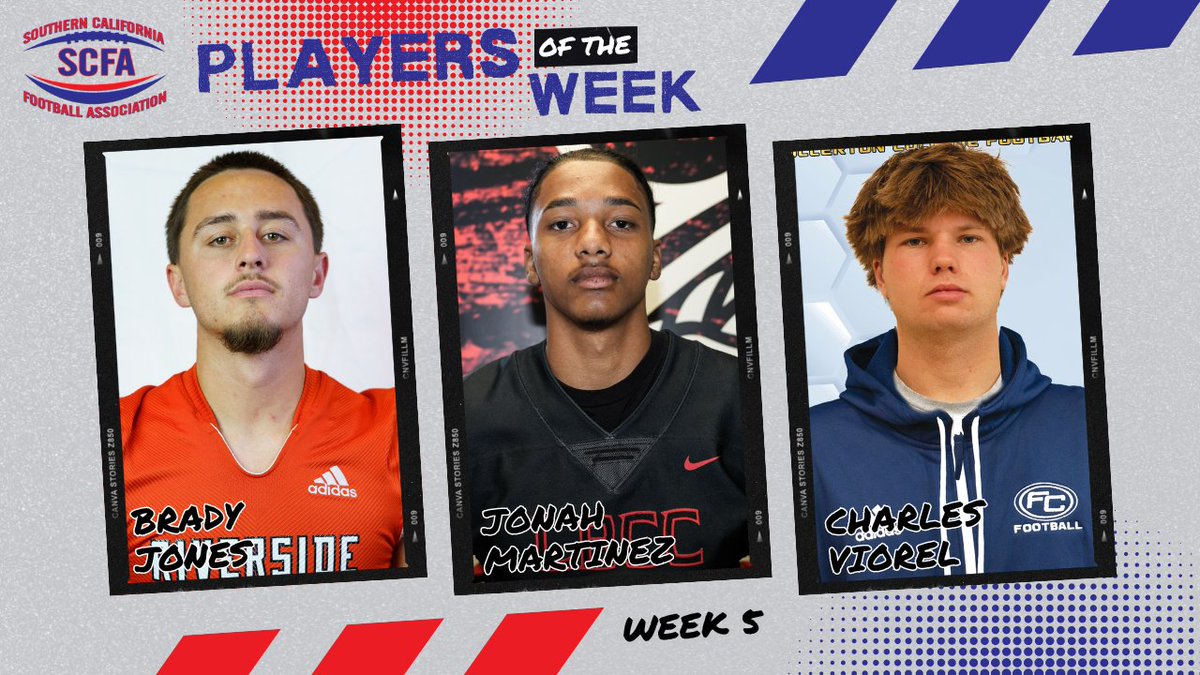 Southern California Football Association (@scfafootball) on Twitter photo Congrats to the Week 5โฃ SCFA Players of the Week!
Offense: Brady Jones, <a href="/RCCTigerFB/">RCC Football</a>
Defense: Jonah Martinez, @VGOH_LBCC
ST/AP: Charles Viorel, <a href="/FullColl_FB/">๐
๐ฎ๐ฅ๐ฅ๐๐ซ๐ญ๐จ๐ง ๐๐จ๐ฅ๐ฅ๐๐ ๐ ๐
๐จ๐จ๐ญ๐๐๐ฅ๐ฅ</a>
๐Read more at scfafootball.com/sports/fball/2โฆ Congrats to the Week 5โฃ SCFA Players of the Week!
Offense: Brady Jones, <a href="/RCCTigerFB/">RCC Football</a>
Defense: Jonah Martinez, @VGOH_LBCC
ST/AP: Charles Viorel, <a href="/FullColl_FB/">๐
๐ฎ๐ฅ๐ฅ๐๐ซ๐ญ๐จ๐ง ๐๐จ๐ฅ๐ฅ๐๐ ๐ ๐
๐จ๐จ๐ญ๐๐๐ฅ๐ฅ</a>
๐Read more at scfafootball.com/sports/fball/2โฆ