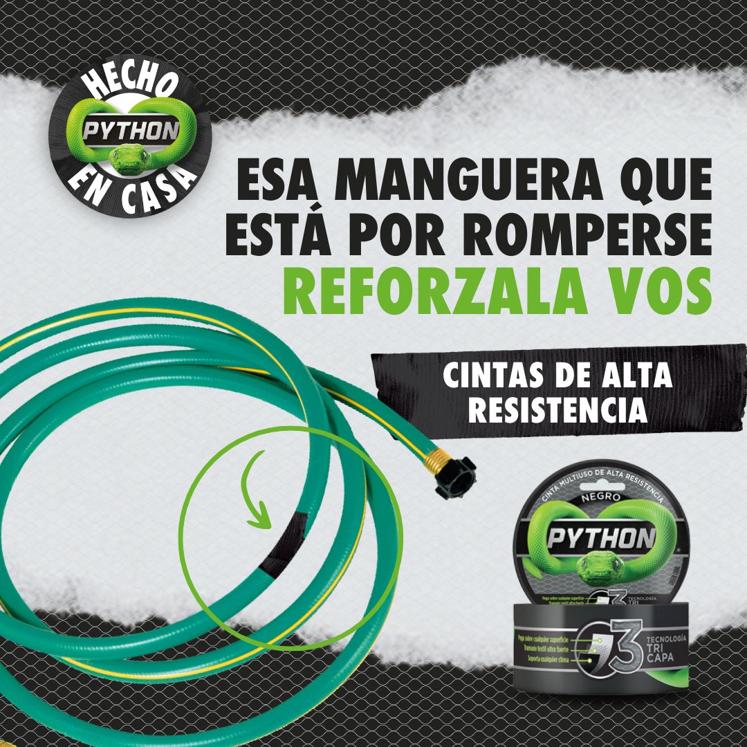 cintaspythonar's tweet image. ¿La manguera está por romperse? ¡Se refuerza en casa!
Con Python🐍, la solución es fácil y rápida. Arréglala en casa💪
#SumateALaResistencia
