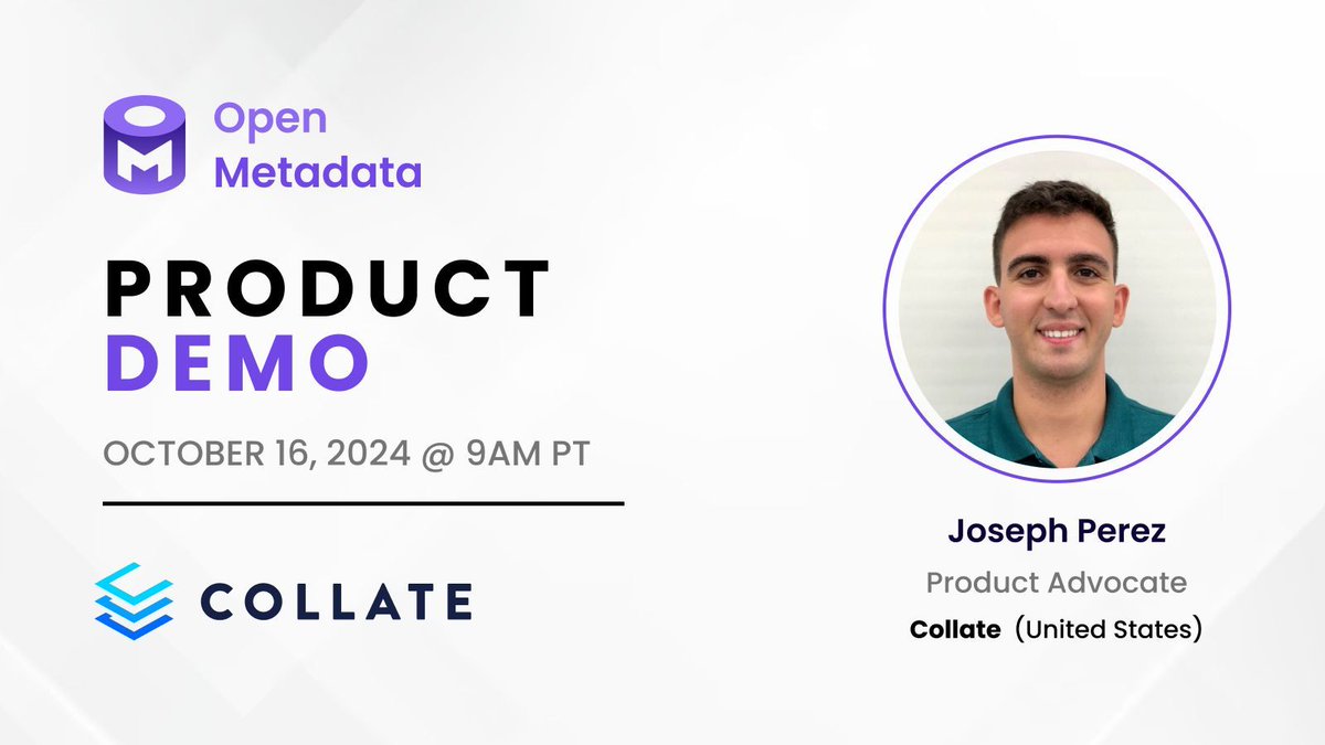 open_metadata's tweet image. Calling all data teams! Join us for the October OpenMetadata community meeting, where we'll showcase how to get started with OpenMetadata using Collate's free tier.  
Date: Wednesday Oct 16, 2024 @ 9:00 AM PST
🚀 Set up Data Connectors: Connect your data sources to start…
