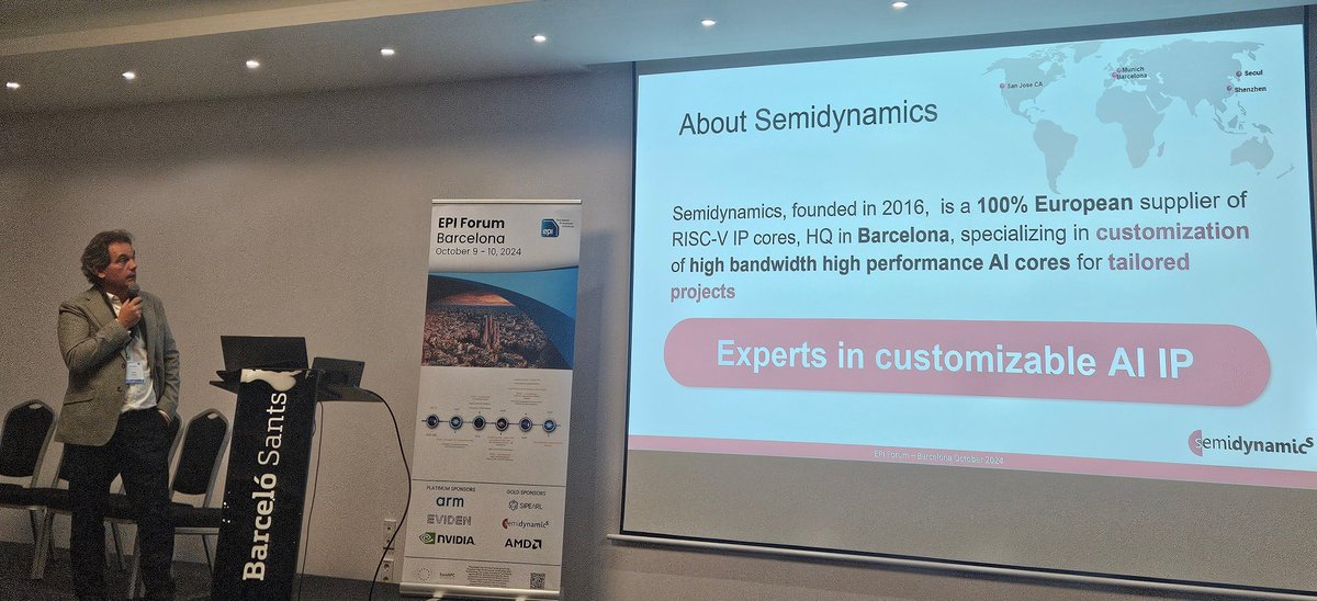 EU processor (@euprocessor) on Twitter photo Roger Espasa from <a href="/semidynamics/">Semidynamics</a> delivering a talk about SMD's All-in-One solution for next-generation RISC-V AI at #EPIForum24 Roger Espasa from <a href="/semidynamics/">Semidynamics</a> delivering a talk about SMD's All-in-One solution for next-generation RISC-V AI at #EPIForum24