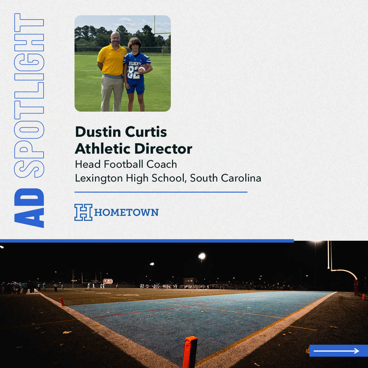 meethometown's tweet photo. This month we're spotlighting Dustin Curtis, AD &amp; Head Football Coach at @LHSWildcatsLex1! When he's not on the field, you’ll find him golfing or relaxing by the lake. 🏈⛳️🌊

🔗 https://t.co/SlpeD1C1vI

#HomeTownSpotlight #DigitalTicketing #LexingtonHighSchool #TeamHomeTown https://t.co/15RVRikVXt