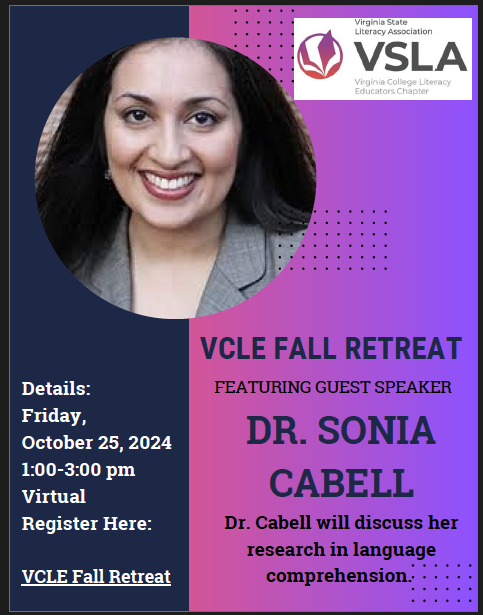 VCLE7's tweet image. Join us for a "free" conference with Sonia Cabell! sign up with the QR code.  Oct. 25
