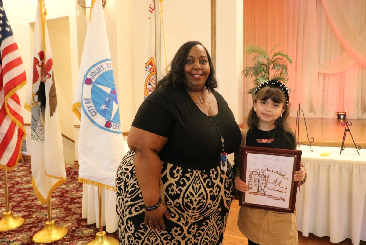 Congratulations to Thigpen's Joliet Fire Department Fire Safety Poster  winner,  pictured here with her proud teacher , Ms.Brown.