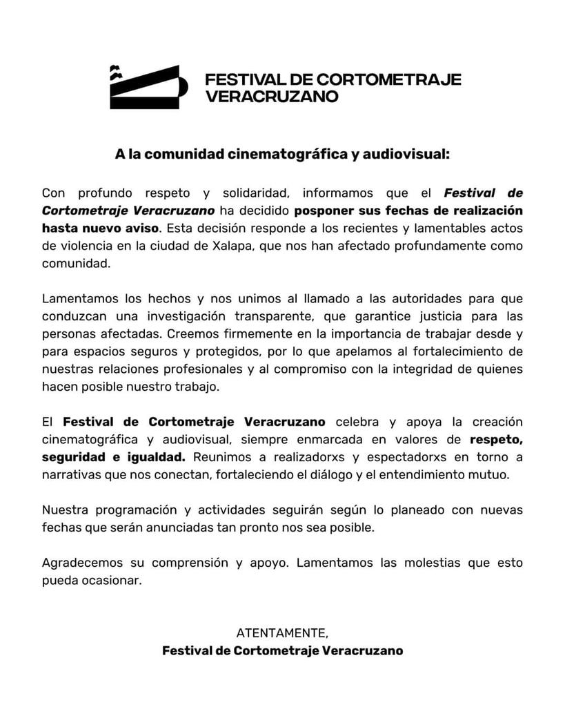 codigoveracruz's tweet photo. ¿Hay miedo de venir a Veracruz?: Suspenden Festival de Cortometraje ante los recientes hechos de violencia. #Veracruz #Xalapa #Violencia 
👉 Inf. de: Lulú Reportera https://t.co/gydnpuoybl