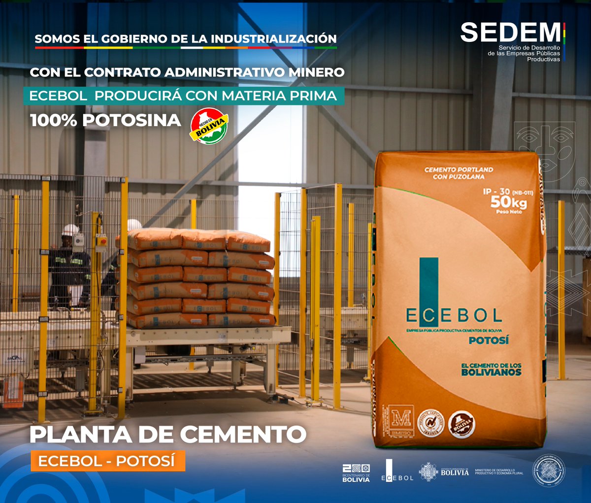 Sedem_Bolivia's tweet photo. #SedemSomosIndustriaBoliviana| Con el Contrato Administrativo Minero la Empresa Pública Productiva Cementos de Bolivia #ECEBOL-#POTOSÍ producirá con materia prima 100% potosina.
¡Qué viva Potosí Industrial! https://t.co/7bIPjpjHSJ