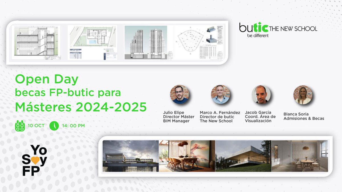 🎉 ¡Mañana jueves es nuestro día #FP! 

Si quieres unirte GRATUITAMENTE a la reunión online con expertos de butic, te invitamos a la ÚNICA SESIÓN del año sobre #BIM y #Visualización3D

Regístrate aquí ✒ butic.es/fp/