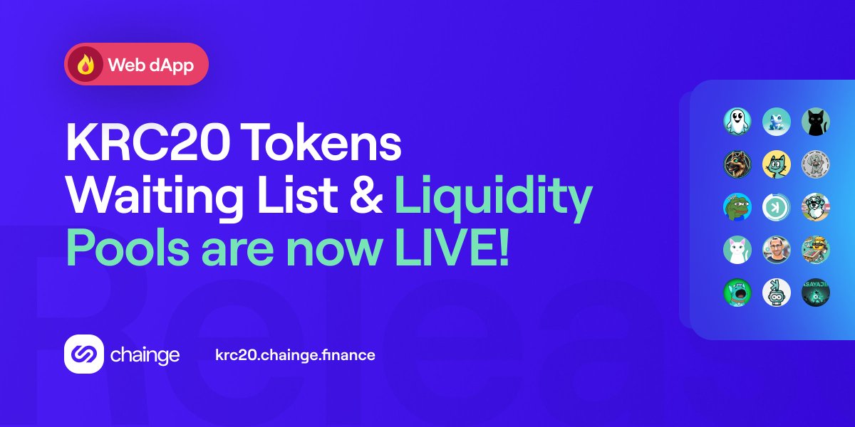 FinanceChainge's tweet photo. 🚀 The #KRC20 Token Waiting List & Liquidity Pools are LIVE on https://t.co/lrVUHF6lQ1!

Projects & users can now add liquidity to support KRC20 tokens and help speed up their journey to becoming tradable on https://t.co/qdQ9djB9Hn

🚨 Read all about it: https://t.co/apIoKAJtMX
