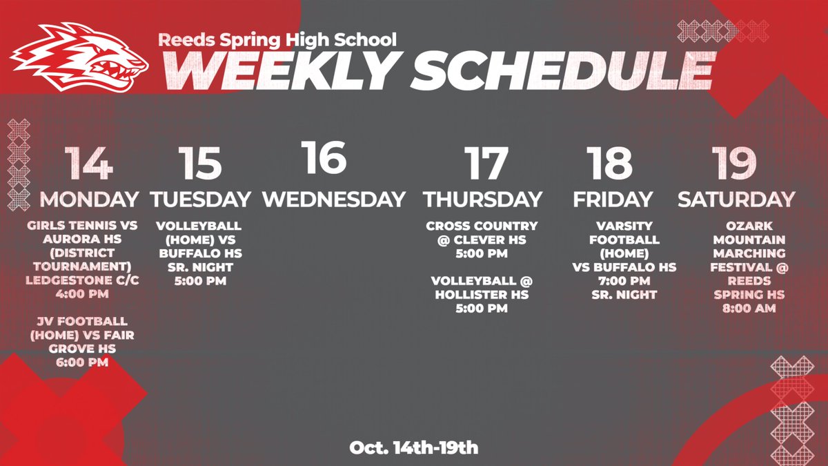 Volleyball and Football Sr. Nights this week! The Wolf Pride Band is at home on Saturday! GET OUT AND SUPPORT THE WOLVES! <a href="/RSWolves/">Reeds Spring Schools</a> <a href="/ReedsSpringHS/">RSHS Wolves 🐺</a> <a href="/MoSooner/">Perry Phillips</a>