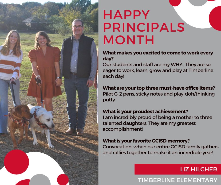 Grapevine-Colleyville ISD (@gcisd) on Twitter photo Today's Principals Month highlight is Liz Hilcher from <a href="/TimberlineNews/">Timberline Elementary School</a>! When asked what excites her about coming to work, she shared, "Our students and staff are my WHY. They are so eager to work, learn, grow and play at Timberline each day!" #WeAreGCISD Today's Principals Month highlight is Liz Hilcher from <a href="/TimberlineNews/">Timberline Elementary School</a>! When asked what excites her about coming to work, she shared, "Our students and staff are my WHY. They are so eager to work, learn, grow and play at Timberline each day!" #WeAreGCISD