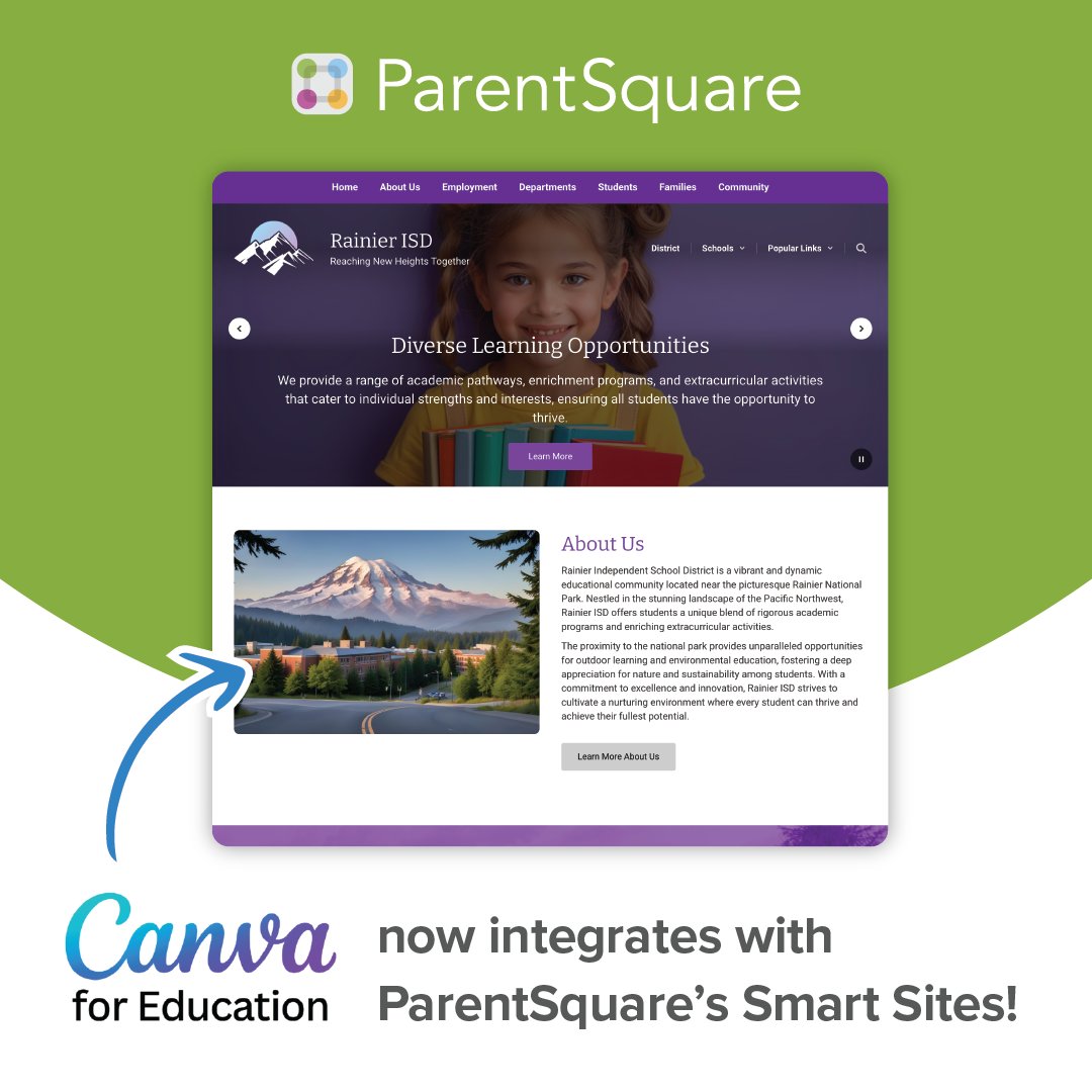 ParentSquare (@parentsquare) on Twitter photo 🎨 ➡️ 💻 Introducing our latest integration for Smart Sites, making it easier to incorporate Canva projects! Educators can now add saved projects from <a href="/CanvaEdu/">Canva for Education</a> to their Smart Sites website without leaving the ParentSquare platform! links.psqr.io/4gZR2hP
#CanvaEdu 🎨 ➡️ 💻 Introducing our latest integration for Smart Sites, making it easier to incorporate Canva projects! Educators can now add saved projects from <a href="/CanvaEdu/">Canva for Education</a> to their Smart Sites website without leaving the ParentSquare platform! links.psqr.io/4gZR2hP
#CanvaEdu