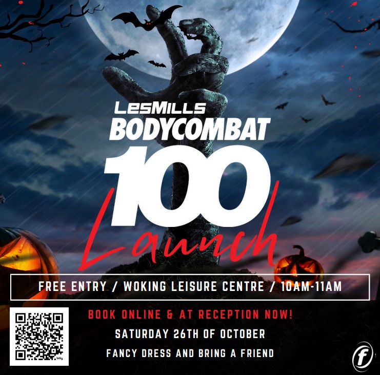 Come celebrate 25 years of martial arts workout excellence at our BODYCOMBAT 100 event!
Saturday 26 October 10:00
FREE to attend (wear your Halloween workout gear!)
Places are limited, book online TODAY
bookwkg.freedom-leisure.co.uk/WokingBooking/