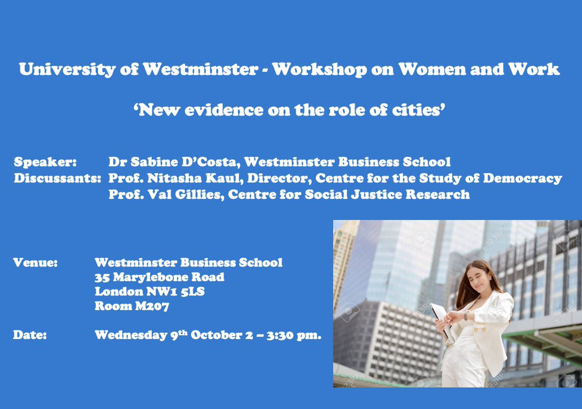 Imp. trends on UK labour market declining women’s urban wage premium+ penalty for urban to rural move form the basis of <a href="/uw_wbs/">Westminster Business School</a> Dr Sabine D’Costa’s work. Prof Val Gillies (<a href="/C_S_J_R/">Centre for Social Justice Research</a>) &amp; I (<a href="/CSDWestminster/">CSDWestminster</a>)  provided sociological &amp; political/feminist economics  perspectives. #gender