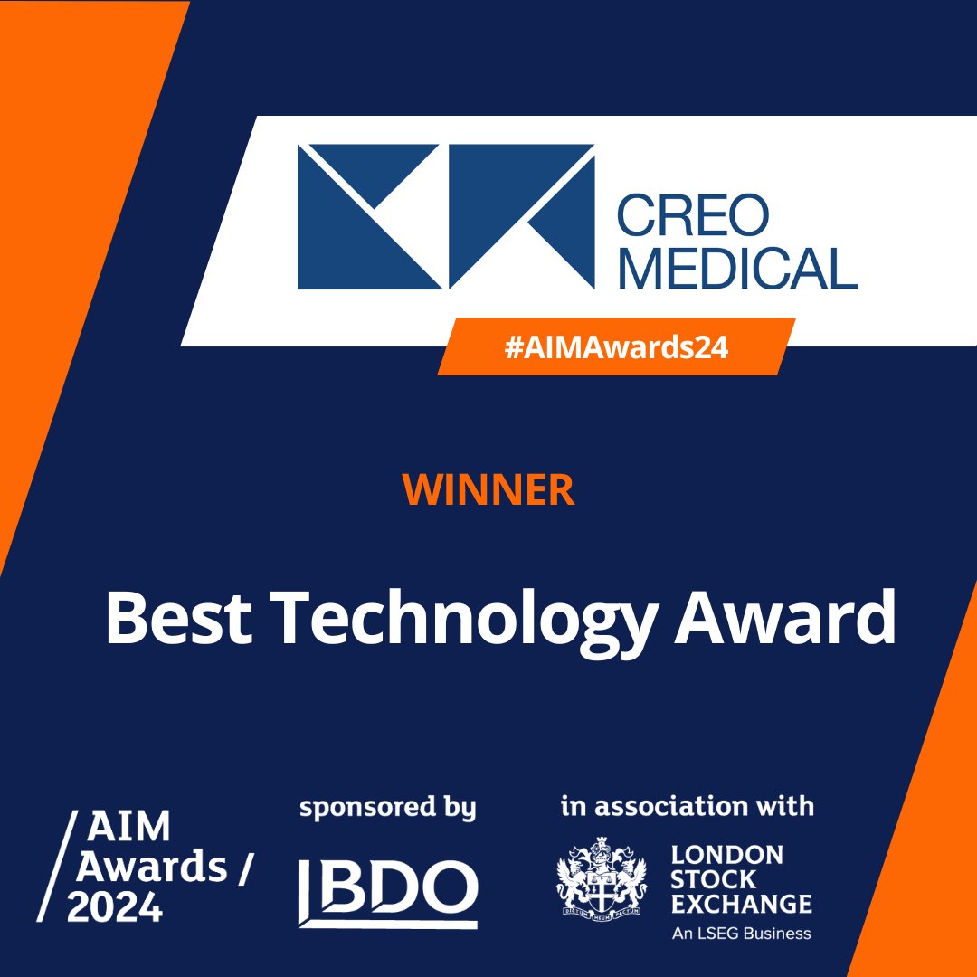 And the winner of tonight's Best Technology Award, sponsored by <a href="/Cavendish_plc/">Cavendish</a> is...<a href="/CreoMedical/">Creo Medical</a>. Huge congratulations to the team on a great win! #winner #AIMAwards24