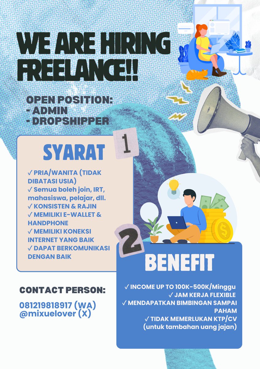 mixuelover's tweet photo. AYOO SISWA, MAHASISWA, IBU RUMAH TANGGA yang butuh pendapatan receh join #freelance sama aku!

Di jamin Trusted 😍😍

pendapatan bisa 100k-500k/minggu loh!
Ayo yang berminat bisa contact:
https://t.co/KZq15RqFFn 
(for fast respon) https://t.co/XsNaKb4It7