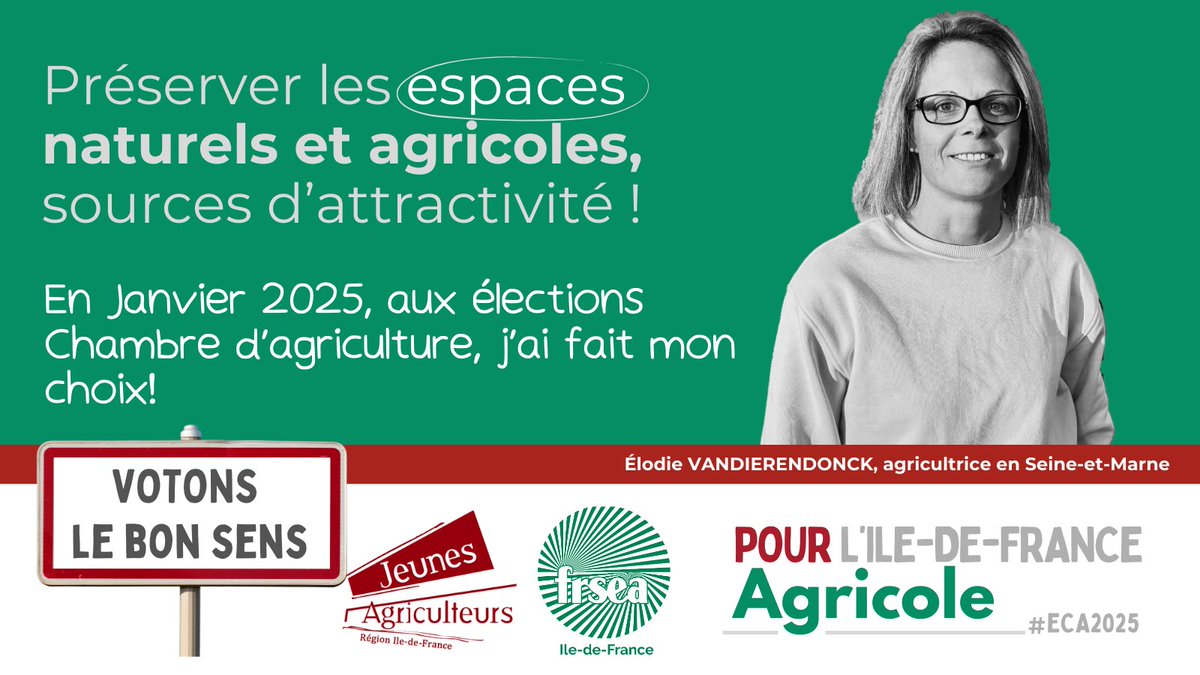 👉#ECA2025 🔴🟢
👩🏻‍🌾 Elodie Vandierendonck Agricultrice en Seine-et-Marne
🔔J-114 avant la fermeture du scrutin🕰️
Pour l’île de France Agricole !
Votons le bon sens ! 🟢🔴
Votons pour la liste 
<a href="/FrseaIDF/">FRSEA Ile de France</a> <a href="/JAregionIDF/">JA Région IDF</a>