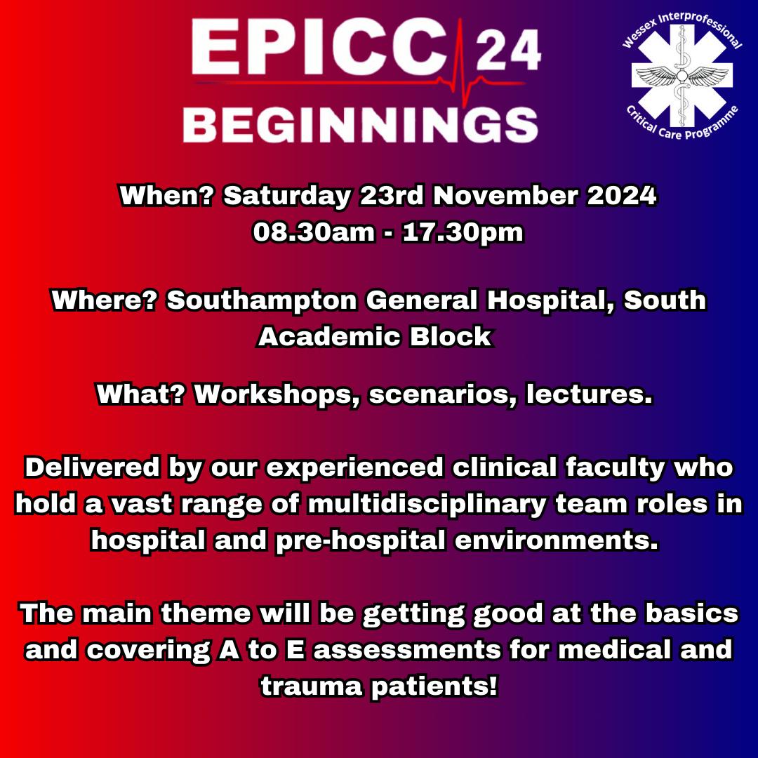🚑🚨 TICKETS ARE NOW ON SALE! 🚨🚑
Head over to bookwhen.com/wessexccp
Or visit the top link on our LinkTree on our bio to secure your place!
CPD certificates provided on attendance ✅️
We are so excited for EPICC Beginnings this year and hope to see you there! 😁🚑🏥🩺