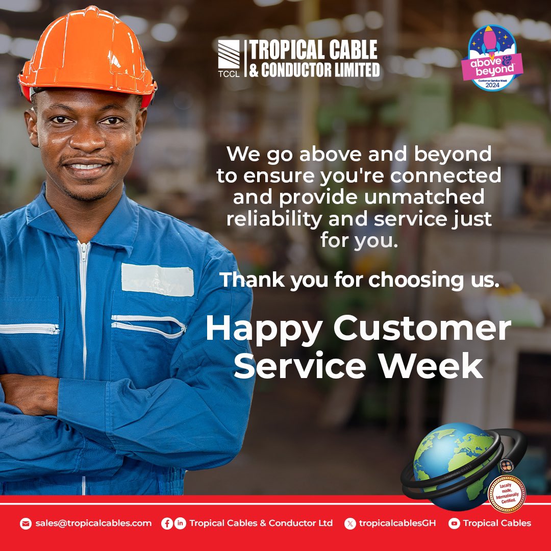 TropicalCables's tweet image. As reliable as our wires, so as you, our lovely customers. 

Yɛ da mo ase!

#TropicalCables 
#TɔPapaPrɛko