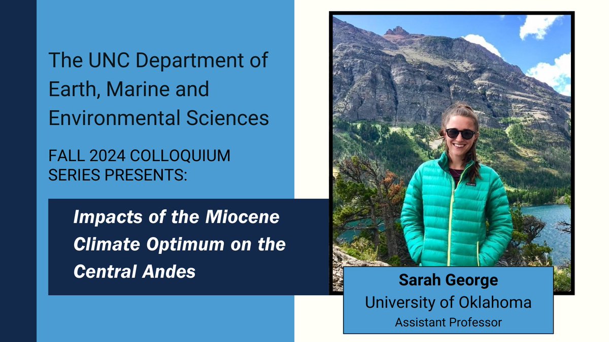 We're delighted to welcome Dr. Sarah George from the University of Oklahoma as our colloquium speaker today! Join us at 4 pm in Mitchell Hall, at IMS, or on Zoom to learn about her CLAST lab's research on interactions between tectonics and climate.