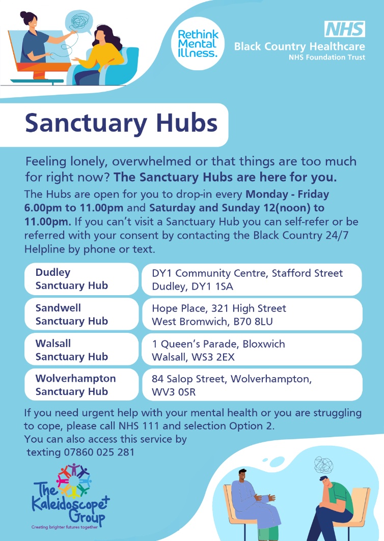 If you are struggling with your mental health and live in the Black Country, you can access support from your local Sanctuary Hub 👇🏽
#SanctuaryHub #BlackCountry #MentalHealth #Support #Rethink #LetsRethink