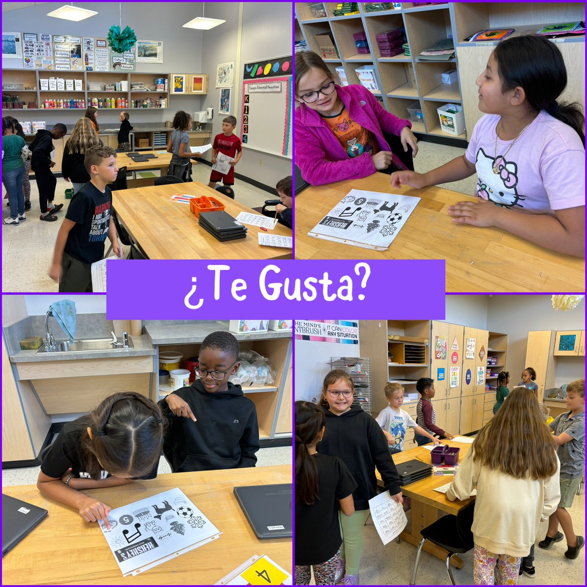 senora_castillo's tweet photo. Nos gusta practicar listening and speaking! In 2nd grade, we listened to and answered questions about ‘La Oruga Muy Hambrienta’ (Eric Carle)! In 3rd grade, we’ve been asking ¿Te gusta? to amigos about vocab en español 😎 #earlylang #hpsdawesome @clearprincipal @Washington_Elm https://t.co/iTZMsTfWog