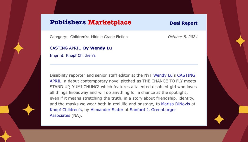 Wendy Lu (she/her) (@wendyluwrites) on Twitter photo THE NEWS IS OUT!!! After nearly five years of book writing and a lifetime of dreaming, I am thrilled to share that my debut middle-grade novel, CASTING APRIL, is coming out in summer 2026 with <a href="/KnopfBFYR/">Knopf BFYR</a> 😭❤️ THE NEWS IS OUT!!! After nearly five years of book writing and a lifetime of dreaming, I am thrilled to share that my debut middle-grade novel, CASTING APRIL, is coming out in summer 2026 with <a href="/KnopfBFYR/">Knopf BFYR</a> 😭❤️