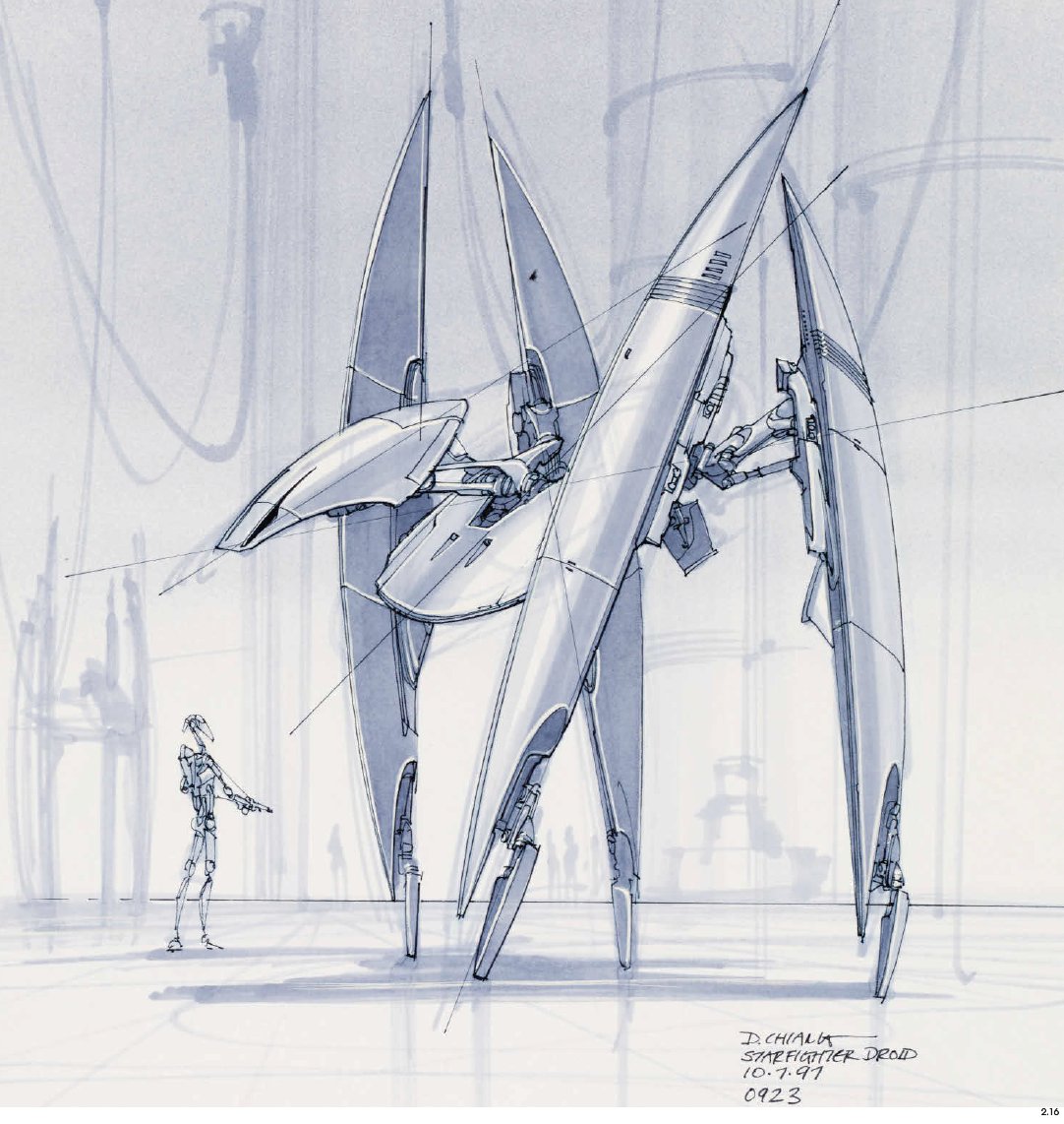 October 7, 1997: Star Wars: The Phantom Menace: Doug Chiang’s starfighter design: “George wanted a droid precursor to the TIE fighters. I found this great reference of pterodactyls and wondered, ‘How about if the wings unfolded, and they can actually land and walk?”