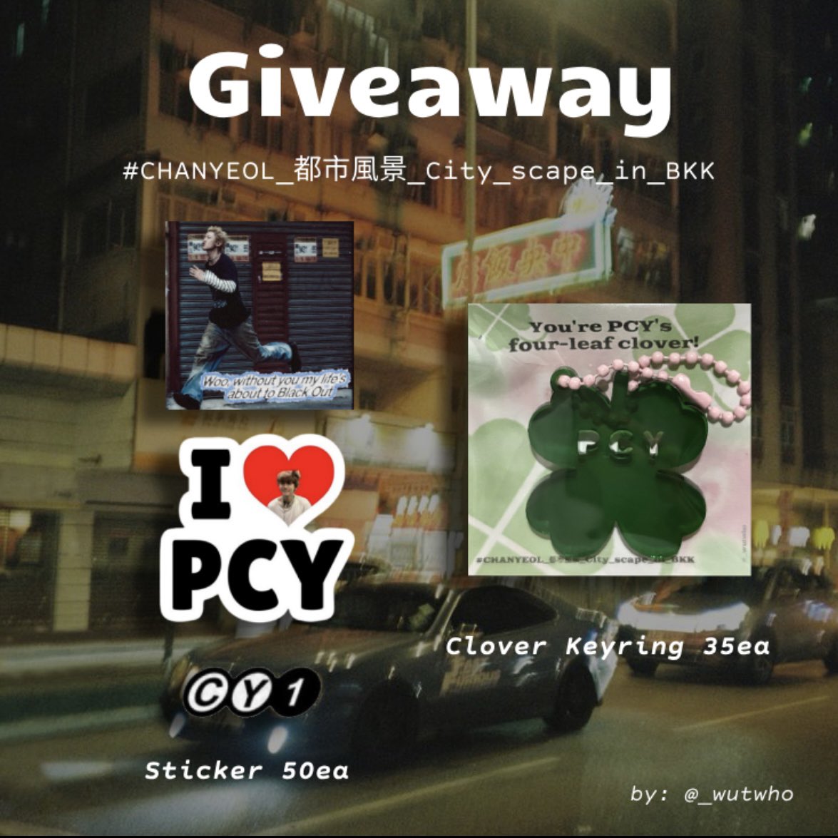 ⋆ ˚｡⋆୨୧˚ [kindly rt] giveaway ˚ ୨୧ ⋆ ｡˚ ⋆

2024 CHANYEOL LIVE TOUR : City-scape in Bangkok

❥ Sticker 50ea
❥ Keyring 35ea

🍒26 Oct 2024
📍Thunder dome
🍀 rt + show this tweet

#CHANYEOL_都市風景_City_scape_in_BKK
#2024_CHANYEOL_LIVETOUR