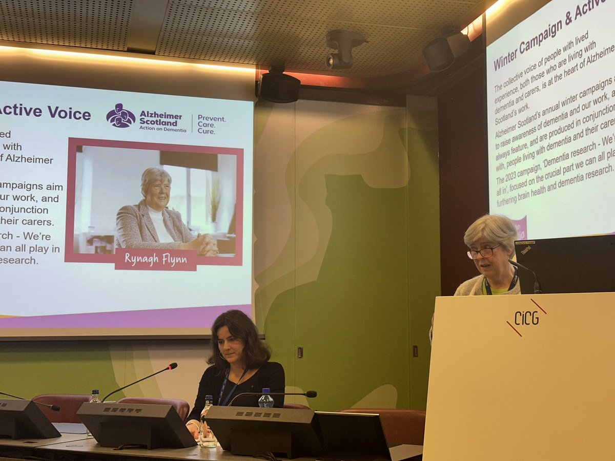 <a href="/S_D_W_G/">SDWG</a> member Rynagh presenting at the last session of the day to a packed room. Cool as a cucumber as she shared the <a href="/alzscot/">Alzheimer Scotland</a> We’re All In campaign that involved people with a diagnosis of dementia and showed the importance of involving people with personal experience #34AEC