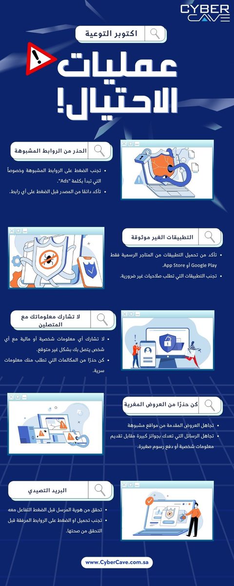 تزامناً مع الشهر العالمي للتوعية بالأمن السيبراني..
نشرتنا الأولى للتوعية بمخاطر عمليات الإحتيال .
#الامن_السيبراني