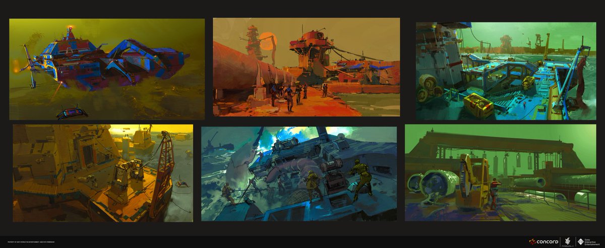 yapkr's tweet image. Didn't do much paintings throughout the project but here were some early mood explorations for Leviathan in Concord.