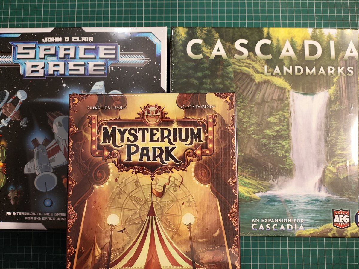 New stock: Mysterium Park, Space Base and the Cascadia: Landmarks expansion.