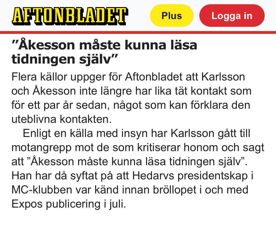 Nu är det dags att någon stämmer av vad temperaturen ligger på i helvetet: Anonyma källor inom SD gör gällande att Mattias Karlsson kritiserat Jimmie Åkesson för att han inte läser Expo.