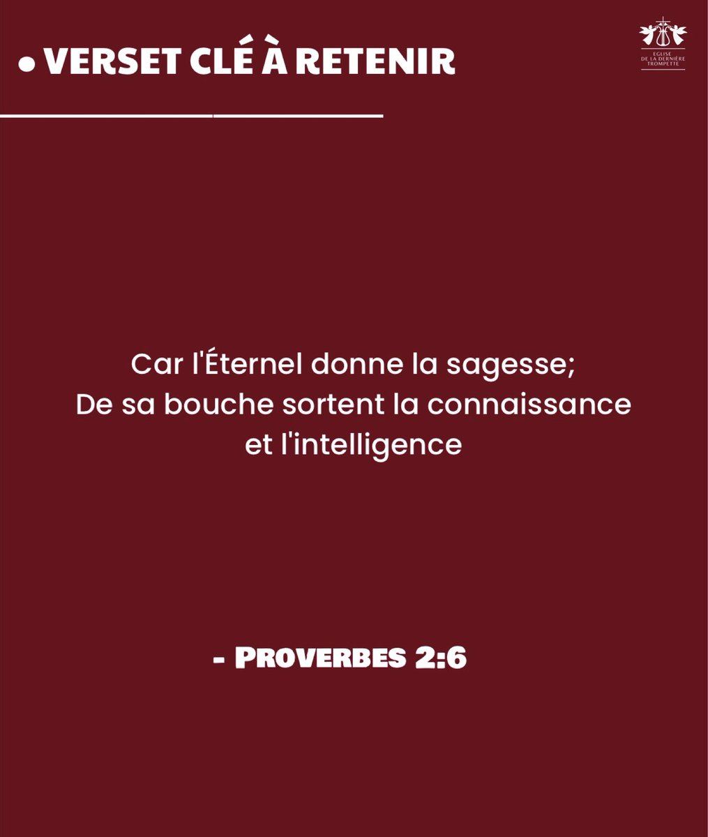 ETrompette's tweet photo. Verset de la semaine :

« Car l'Éternel donne la sagesse; De sa bouche sortent la connaissance et l'intelligence » - Proverbes 2:6 ».

Bonne semaine à tous ! https://t.co/uYsTRRVX9z