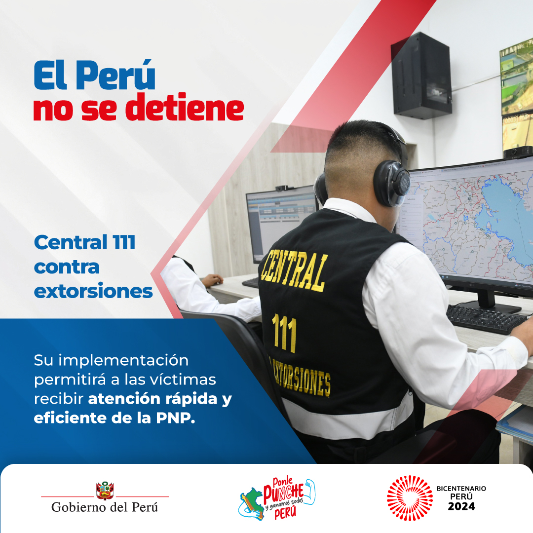 MineduPeru's tweet image. La nueva Central 111 contra extorsiones es una herramienta clave para brindar apoyo inmediato y eficaz a víctimas, a través de la @PoliciaPeru. Tu seguridad es prioridad. #ElPerúNoSeDetiene