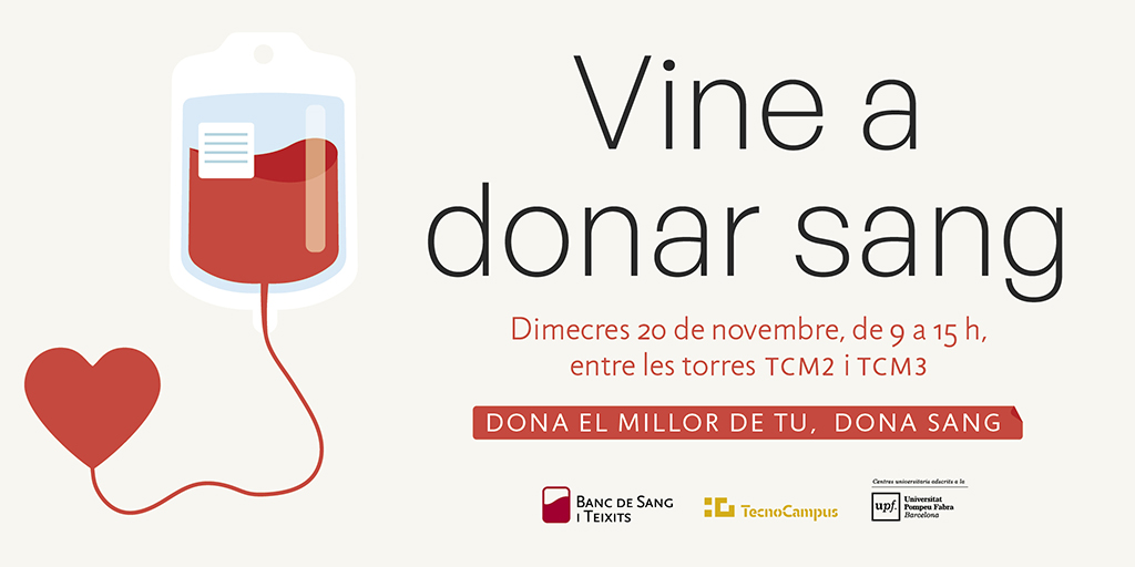 TecnoCampus (@tecnocampus) on Twitter photo Vine a donar sang al TecnoCampus!
📅T'esperem dimecres 20 de novembre 🕑 de 9 a 15 h
📍Entre les torres de TCM2 i TCM3
Dona el millor de tu, dona sang!🩸
<a href="/donarsang/">Banc de Sang</a> Vine a donar sang al TecnoCampus!
📅T'esperem dimecres 20 de novembre 🕑 de 9 a 15 h
📍Entre les torres de TCM2 i TCM3
Dona el millor de tu, dona sang!🩸
<a href="/donarsang/">Banc de Sang</a>