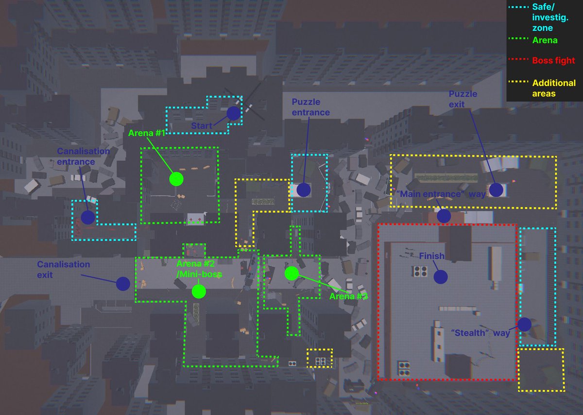 I am a big fan of <a href="/TheDivisionGame/">Tom Clancy's The Division</a>, so the level is for it😋
However, I chose eastern europe as a setting. Small tribute to my home city 😄
It has 3 layers (underground puzzle area, usual street &amp; 2nd floor). It has arenas, exploration, puzzle &amp; more.

#Blocktober #leveldesign
