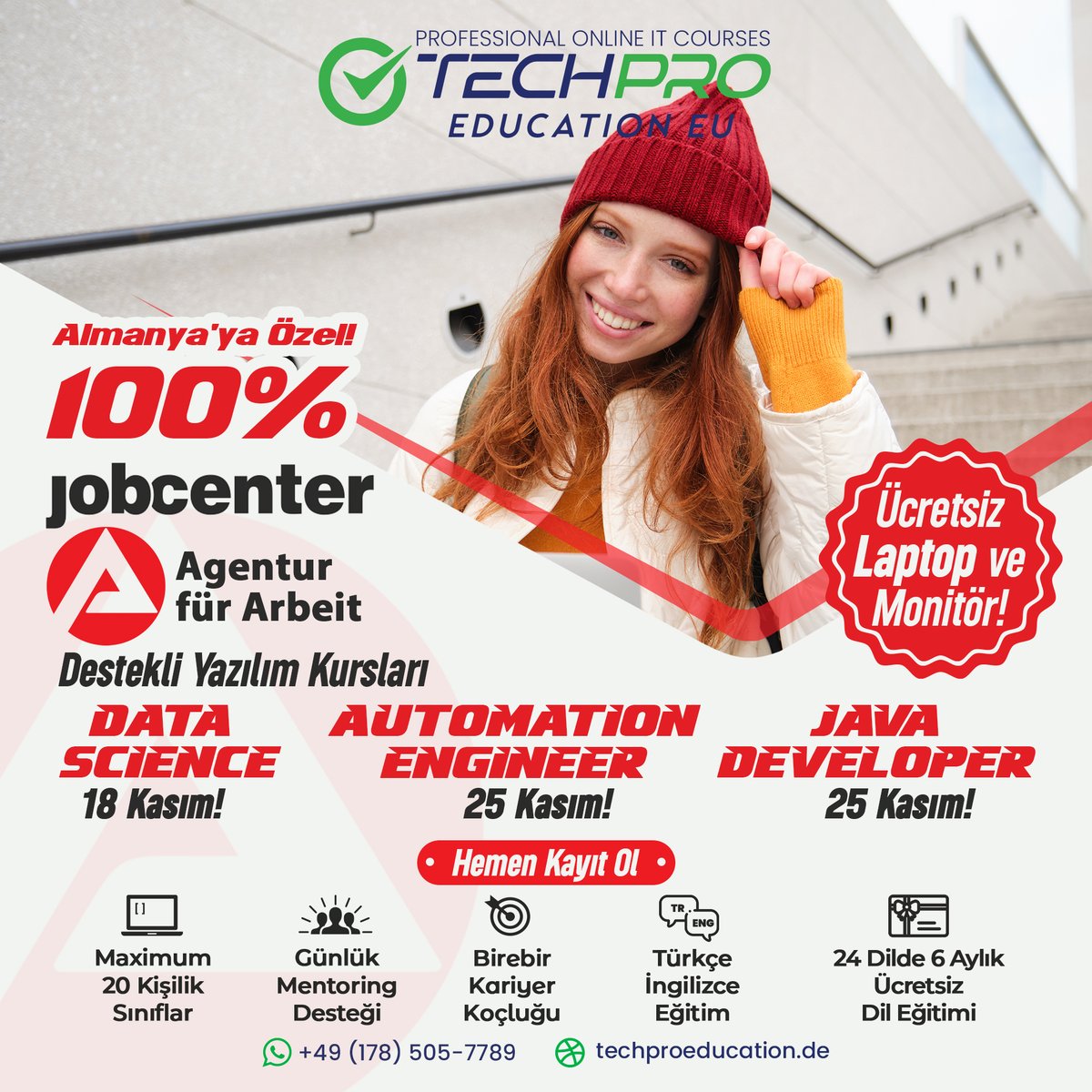 techproedu_tr's tweet image. 🎓 Almanya'da Yaşayanlara Özel Kaçırılmayacak Fırsat! %100 Ücretsiz IT Kursları ile kariyerinize yön verin ve Agentur für Arbeit ve Jobcenter desteğiyle geleceğinize yatırım yapın! #jobcenter #fullstackjavadeveloper #it #fullstack #datascience #cybersecurity #javadeveloper