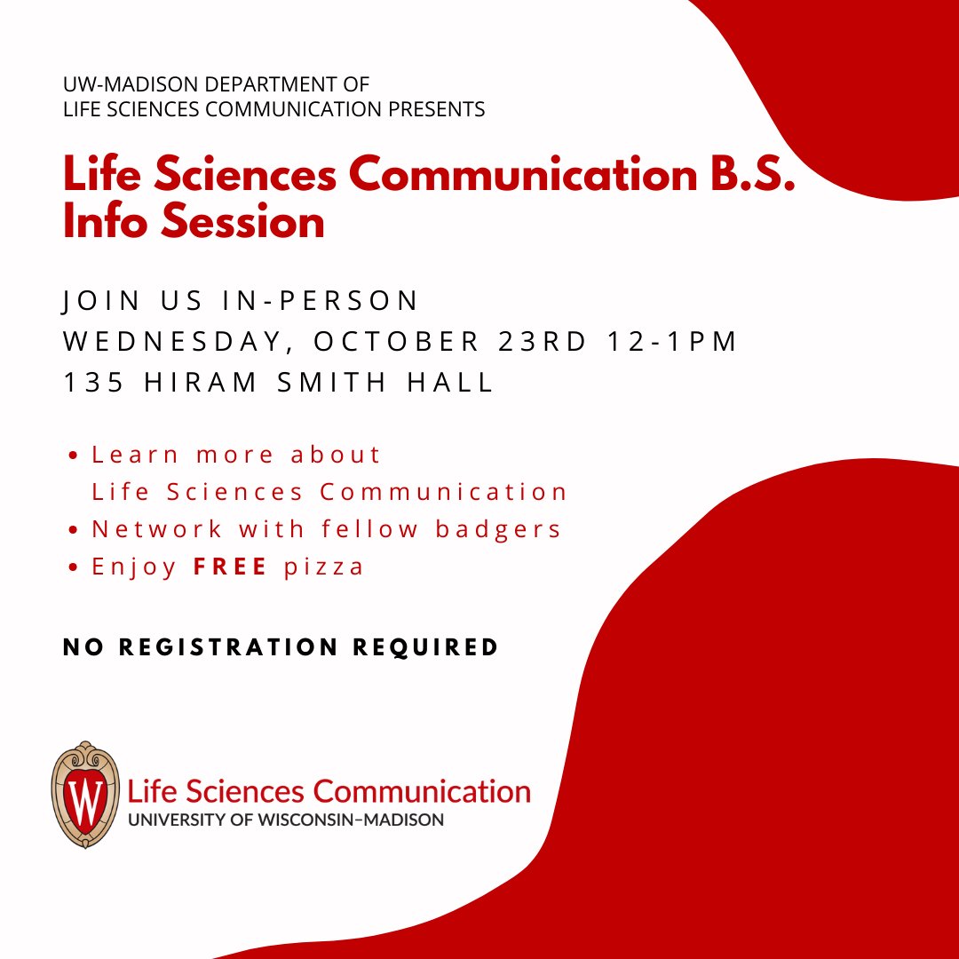 Want to learn more about LSC and network with your fellow badgers? Join us Wed, October 23rd from 12-1pm in 135 Hiram Smith Hall for free pizza and an opportunity to talk with faculty and current students about the LSC major.

No registration required, we hope to see you there!