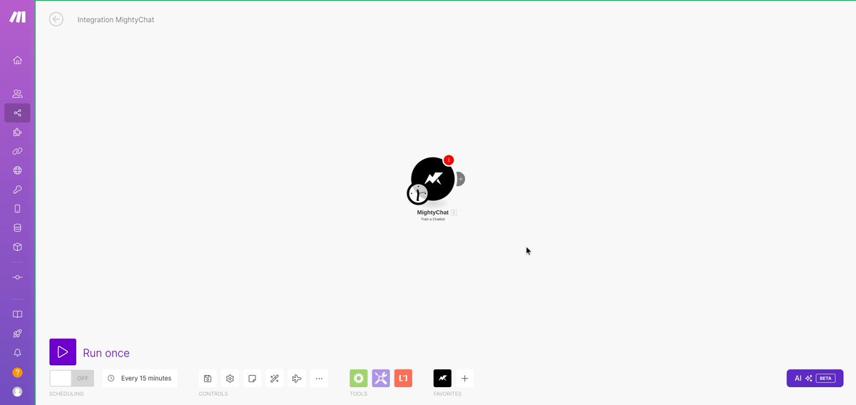 MightyChat_AI's tweet photo. Now you can connect your Mightychat AI chatbot to ANY source on Make and create custom actions. 🤯

- Training your chatbot with data from your CRM, spreadsheets, or databases. 🧠
- Pushing conversation transcripts to your CRM after every chat.

The possibilities are endless! https://t.co/rkiHCggBPq