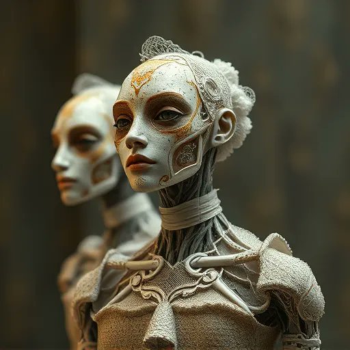 craftXandra's tweet image. Inspired by a comment I scrolled past on here... Here's the prompt too as it's too beautiful to gatekeep. 
Imagined new humanoid race made from recycled materials such a cotton, lace and rubber
#AIArtworkwomen #recycle #fastflux