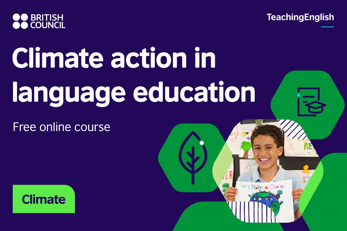 Can we bring environmental issues into the classroom while boosting language skills? Join our free course and learn to inspire and sustain action in your community. Certificate awarded 🧾
Sign up: bit.ly/4dAZzF3

#TeachingEnglish #ELT #Climate #COP29 #ClimateActionELT