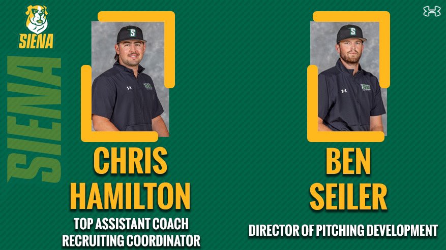 Siena Baseball (@sienabaseball) on Twitter photo Pleased to announce the following coaching staff changes for ‘2️⃣5️⃣
<a href="/CoachHamiltonC/">CoachHamiltonC</a> has been elevated to Top Assistant & Recruiting Coordinator 📈
<a href="/BenSeiler1/">Ben Seiler</a> returns to Loudonville as tbe Director of Pitching Development 👀
📰 t.ly/284eL
#MarchOn Pleased to announce the following coaching staff changes for ‘2️⃣5️⃣
<a href="/CoachHamiltonC/">CoachHamiltonC</a> has been elevated to Top Assistant & Recruiting Coordinator 📈
<a href="/BenSeiler1/">Ben Seiler</a> returns to Loudonville as tbe Director of Pitching Development 👀
📰 t.ly/284eL
#MarchOn