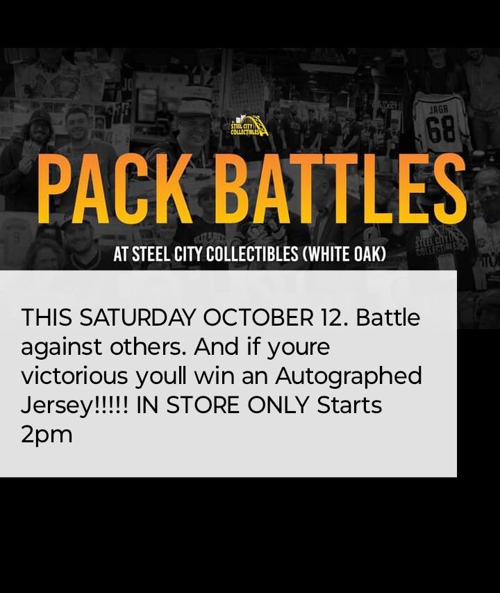 SCCRetailStore's tweet image. Attention Everyone. Don't Miss the Pack Battles this Saturday in store! Can you come out with a W, and an autographed baseball or Football Jersey? Or will you take the L by not taking the Playing Field of Battle? #SteelCityCollectibles #PackBattle